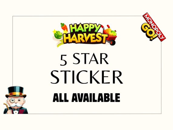 Monopoly Go Stickers 5 Stars All Stickers Avalaible