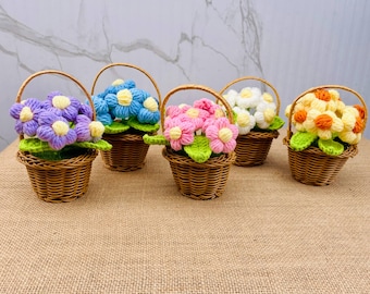 Flores de ganchillo hechas a mano, margaritas, regalo de 10 dólares, planta de ganchillo, regalo de inauguración de casa, decoración de escritorio, decoración de habitación, regalo para ella.