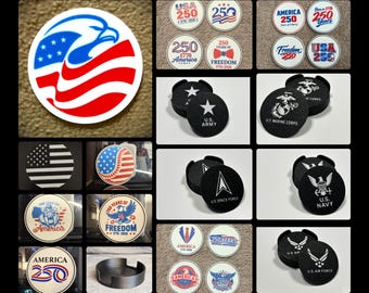 3D Printed Patriotic Coasters: USA 250th Birthday, Military Designs, PLA/PETG