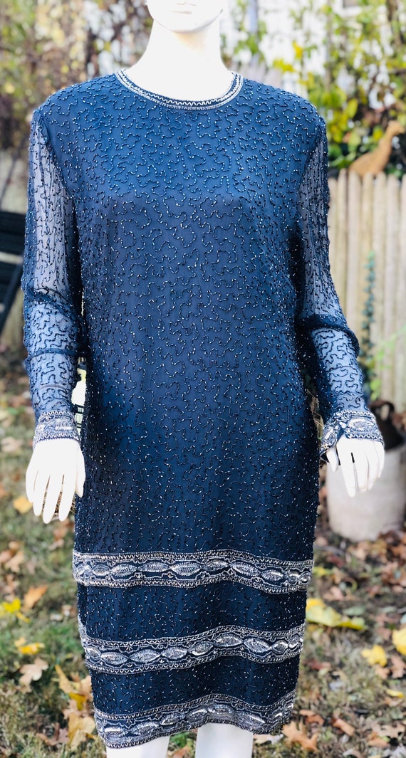 1970 Navy Blue Beaded Dress