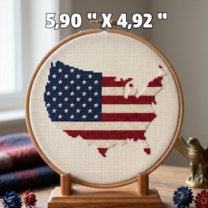 USA Map Cross Stitch Pattern, American Flag Embroidery Chart, Patriotic Home Decor, Fourth of July DIY, State Pride Needlepoint, Instant PDF