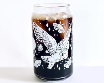 Nocturnal Natives - Owl - Bat- Moths - Printed Glass Can Cup