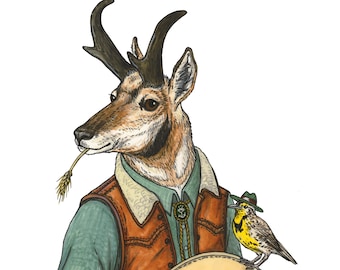 Pronghorn + Meadowlark - Western - Archival Print