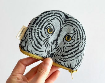 Great Grey Owl - Two Color Screen Print - Handmade Pouch with Original Fabric