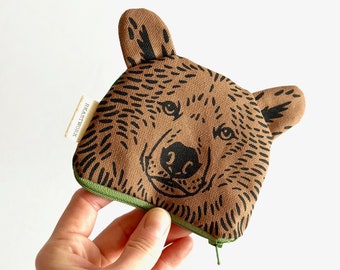 Brown Bear - Handmade Pouch with Original Fabric