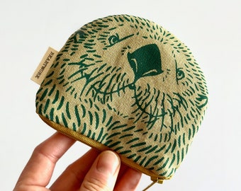 Otter - Dark Green + Tan - Handmade Pouch with Original Fabric