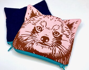Red Panda - Rust on Pink - Handmade with Original Fabric