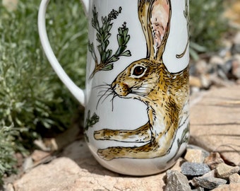 Jackrabbit + Sagebrush - Desert - Pitcher - Vase - Hand Painted