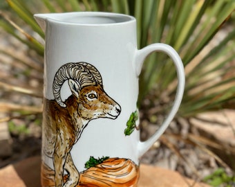 Bighorn Sheep - Desert - Pitcher - Vase - Hand Painted