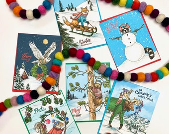 Notecard 6 Pack - Winter Wonderland - Fox, Squirrel, Owl, Moose, Bear, and Raccoon