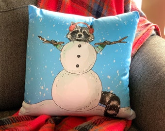 Squirrel Snowman - Holiday - All over Print Pillow