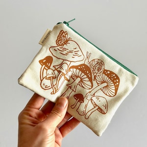 Mad for Mushrooms  - Mustard - Zippered Pouch - Handmade with Original Fabric