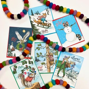 Lot de 6 cartes pour notes - Pays des merveilles de l'hiver - renard, écureuil, hibou, orignal, ours et raton laveur