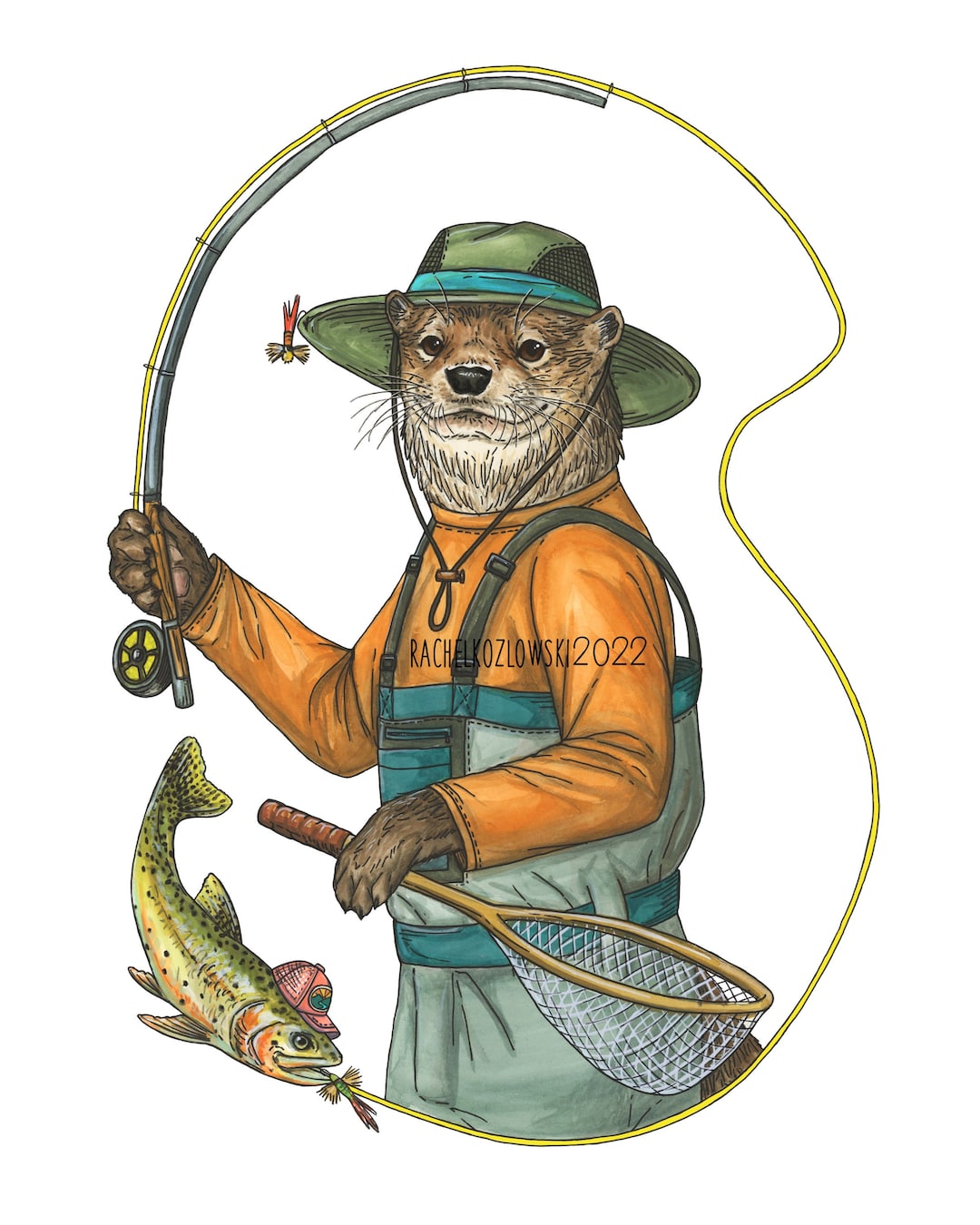 River Otter Fishing Fly Fishing Archival Print - Etsy