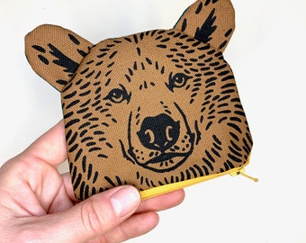 Grizzly Bear - Black on Brown - Handmade with Original Fabric