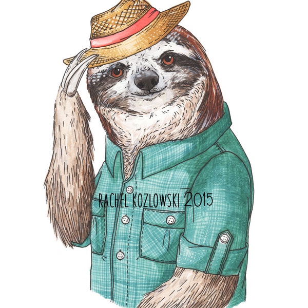 Mr. Sloth Illustration - Three Toed Sloth - Archival Print