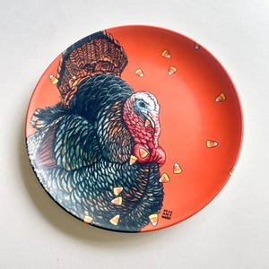 Turkey + Candy Corn - Snack Attack - Indoor/Outdoor Unbreakable Plate - 10"