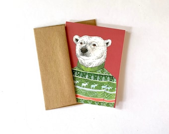 Polar Bear - Holiday Sweater - Blank Notecard