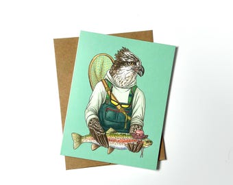 Balbuzard pêcheur + truite - Gone Fishin' - Carte de correspondance vierge