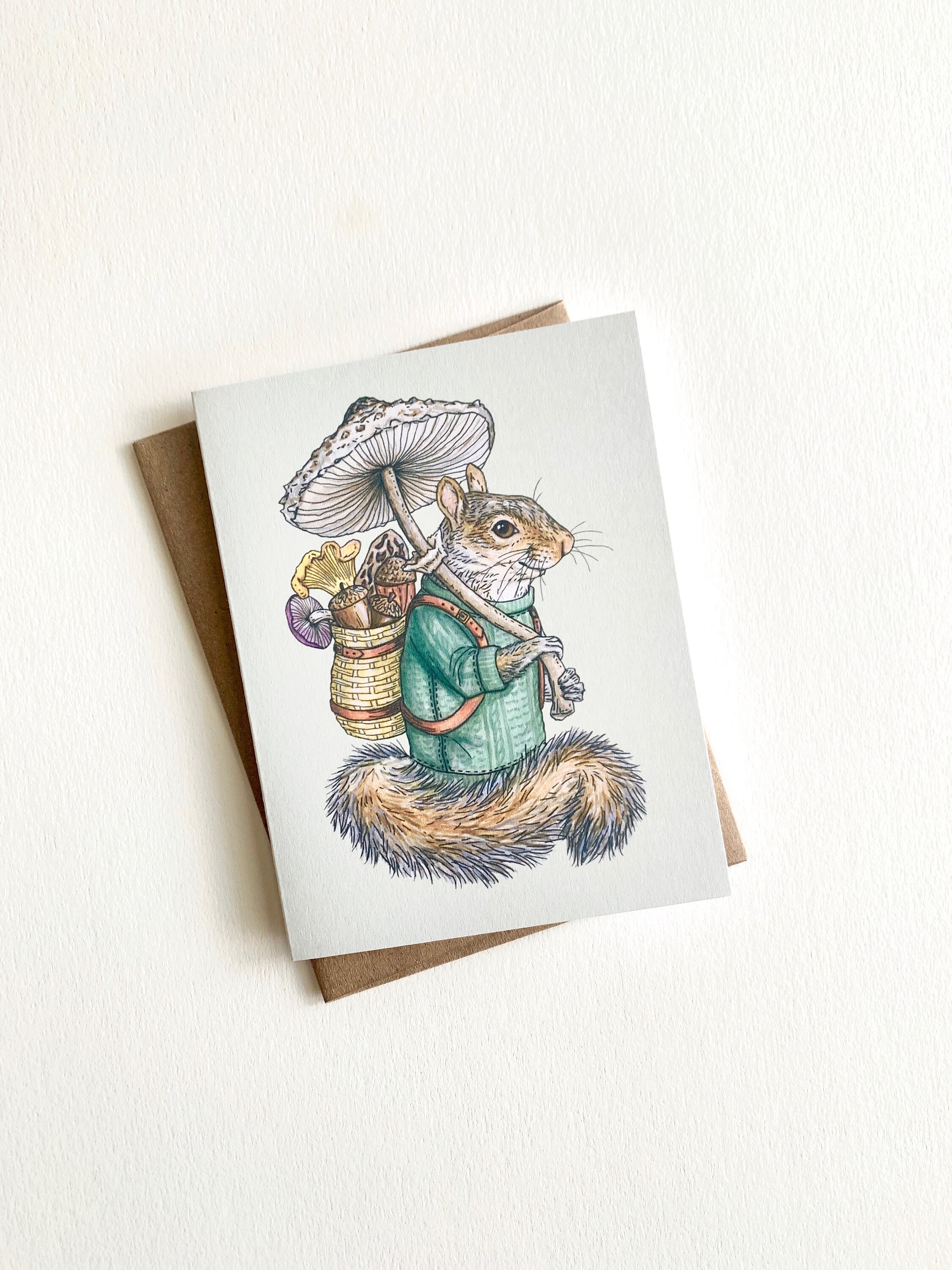 Squirrel - Forager - Mushrooms - Blank Notecard