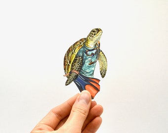 Sea Turtle - Snorkeling - Aquatic - Vinyl Decal - Sticker
