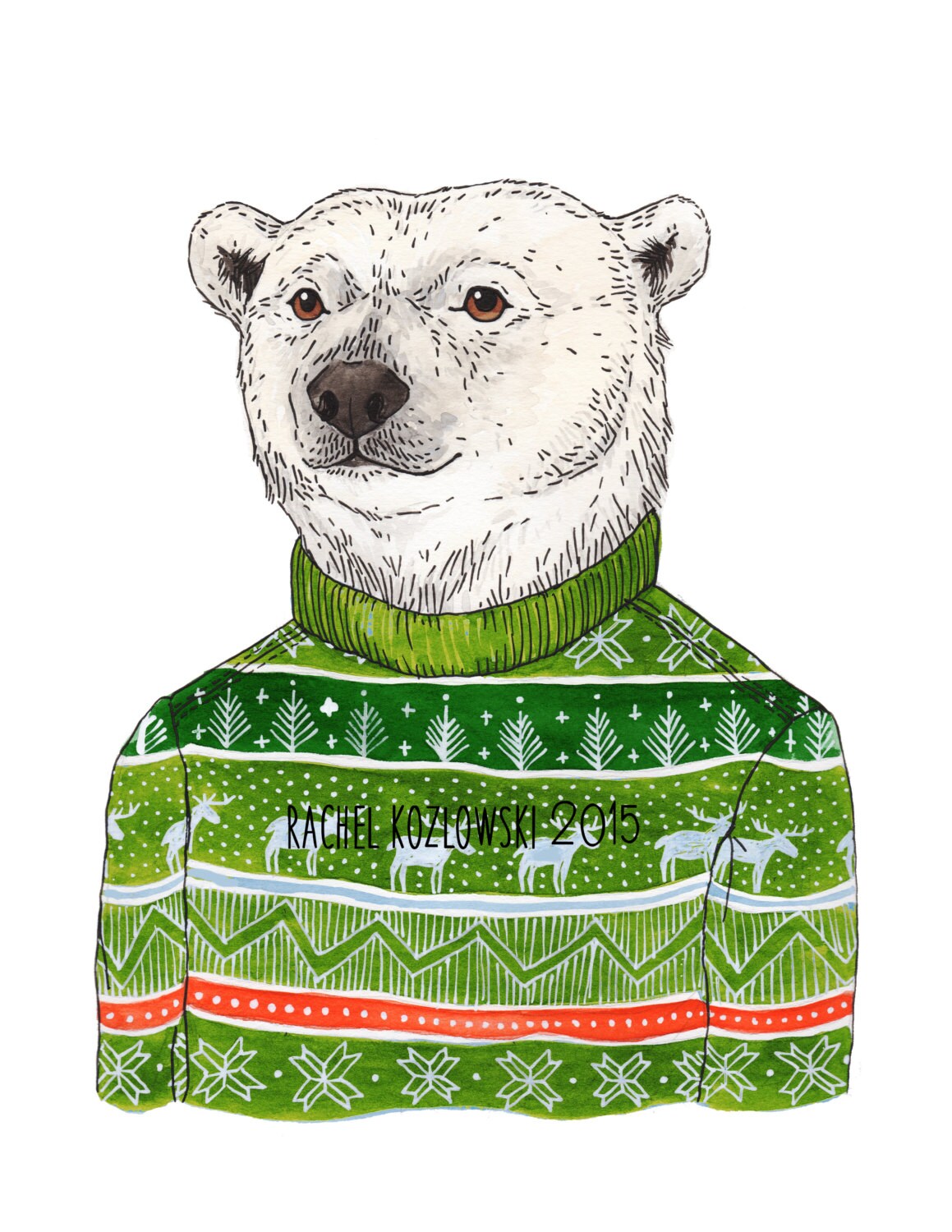 Polar Bear Holiday Illustration Archival Print