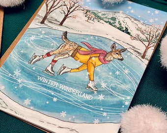 Deer - Ice Skating - Winter Wonderland - Holiday - Blank Notecard