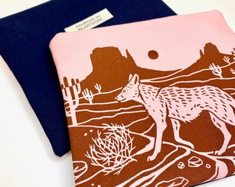 Coyote Desert Landscape - Rust + Pink - Screen printed - Handmade Zippered Pouch