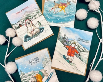 Notecard 4 Pack - Holiday 2023 - Polar Bear, Mountain Goat, Penguin, and Deer