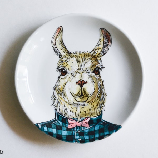 Hipster Llama - Single Hand Painted Plate