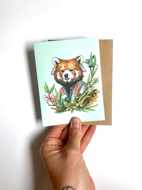 Red Panda Habitat Blank Notecard Etsy Uk