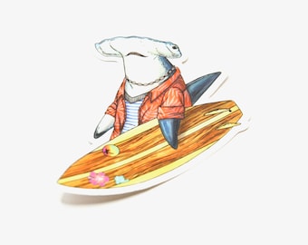 Hammerhead Shark - Surfer - Vinyl Decal - Sticker