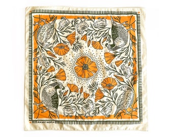 California Quail + Poppies - 100% Cotton Bandana