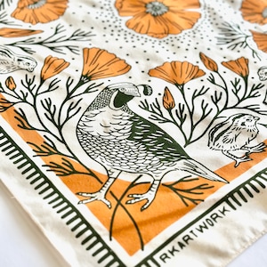 California Quail Poppies 100% Cotton Bandana image 2