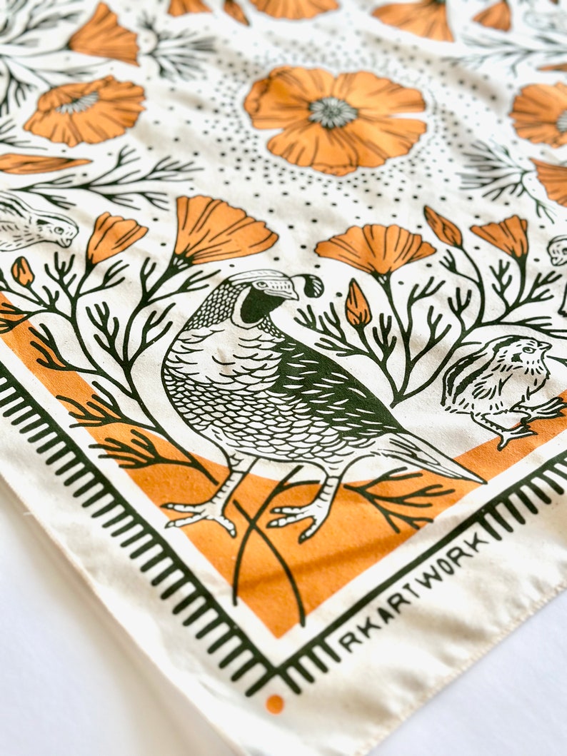 California Quail Poppies 100% Cotton Bandana image 2