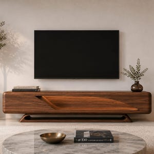 TV-bänk i massiv valnöt | Handgjord mediakonsol, minimalistiskt underhållningscenter
