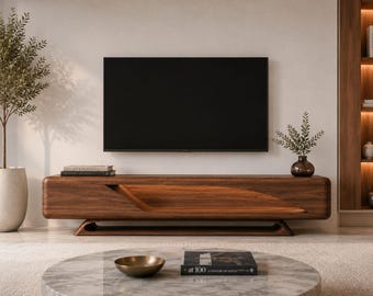Nussbaum Massivholz TV Möbel | Handgefertigte Medien Konsole, Minimalistisches Unterhaltungs Center