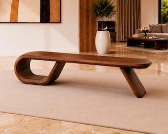 Solid Walnut Sculptural Bench, Modern Organic Entryway Furniture