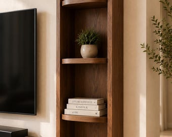 Solid Walnut Arched Wall Shelf | Handmade Modern Bookcase, Minimalist Storage Home Decor