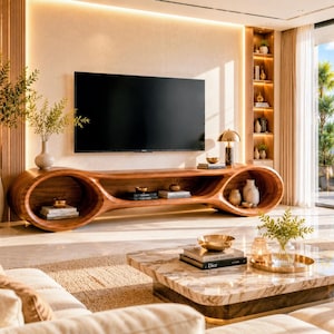 Solid Walnut TV Stand, Sculptural Media Console, Handcrafted Modern Wooden Furniture