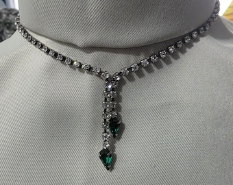 Crystal Y-necklace with Green Emerald tear drops