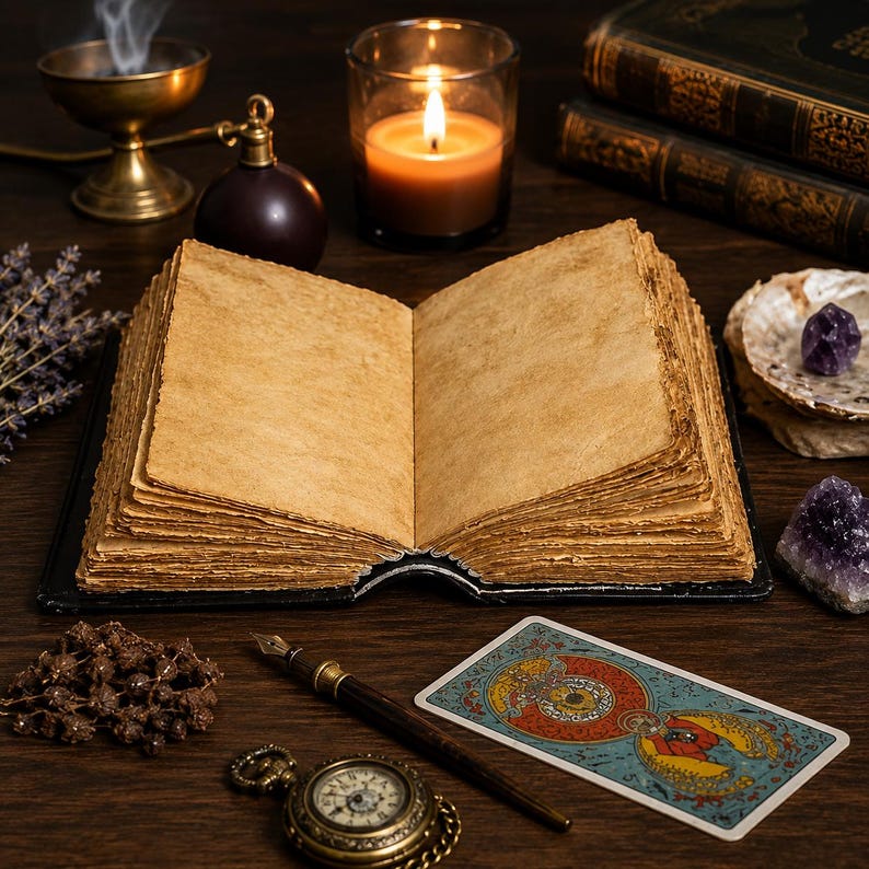 Crow Leather Grimoire Journal – Vintage Spell Book, Deckle Edge Paper ...