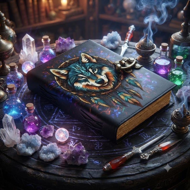Fox Leather Grimoire Journal – Vintage Spell Book, Deckle Edge Paper ...
