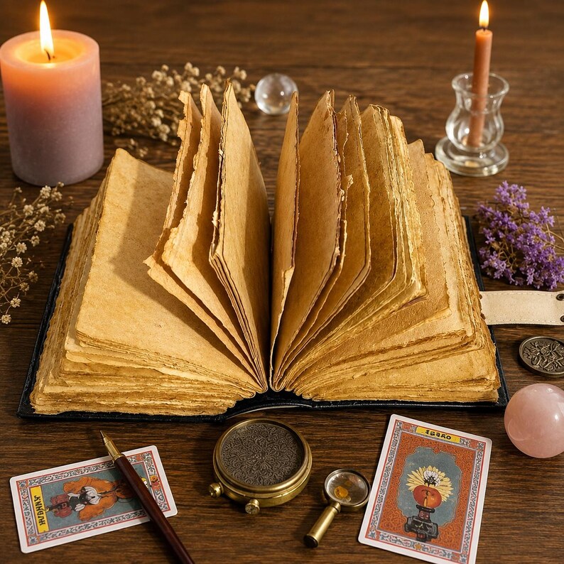 Crow Leather Grimoire Journal – Vintage Spell Book, Deckle Edge Paper ...