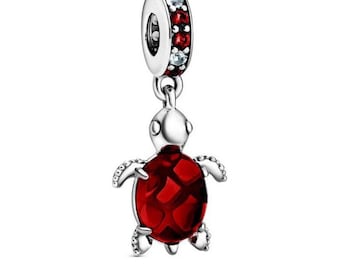 Ciondolo a forma di tartaruga rossa in vetro di Murano, in argento sterling S925, per bracciali europei / Regalo di Natale per donna