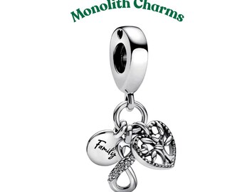 Ciondolo triplo pendente a forma di infinito per la famiglia in argento sterling S925 per bracciali europei / Regalo d'amore per la famiglia per donne, mamme e figlie