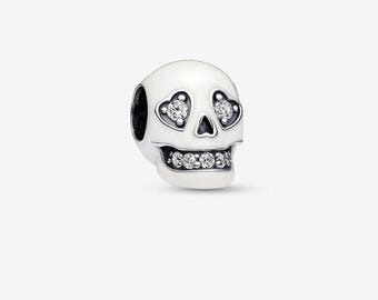 Glow-in-the-Dark Sparkling Skull Charm in S925 Sterling Silver for European Bracelets | Gothic Jewelry Gift for Women