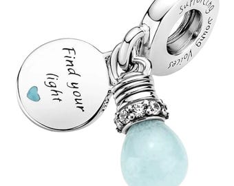 Ciondolo doppio a forma di lampadina in argento sterling S925, compatibile con braccialetti Pandora, ciondolo a forma di lampadina scintillante per braccialetti europei, regalo per donna