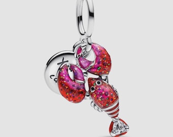 Ciondolo a forma di aragosta in argento sterling S925, compatibile con braccialetti Pandora, ciondolo a tema marino per braccialetti europei, regalo per donna.