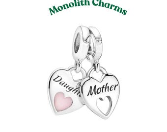 Ciondolo a forma di cuore "Madre e Figlia" in argento sterling S925, compatibile con bracciali europei.